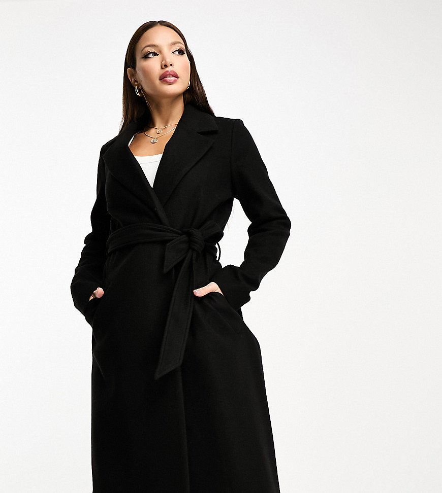 Vero Moda Tall belted formal midi coat in black