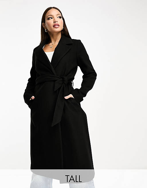Vero Moda Tall belted formal midi coat in black | ASOS