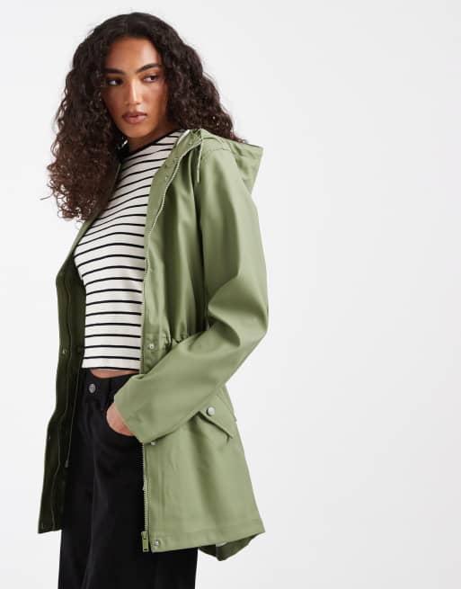 Vero Moda Tall beschichtete Jacke mit Kapuze in Ölgrün, 2 von 4