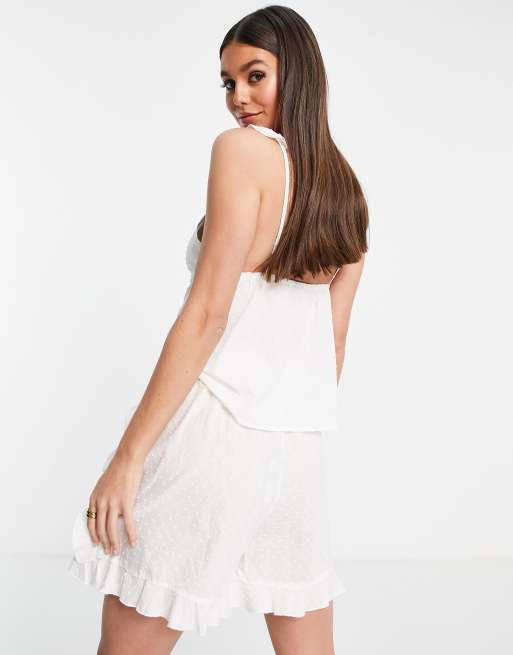 Vero Moda Tall – Biała piżama z ozdobną falbanką z bawełny dobby, 2 z 4