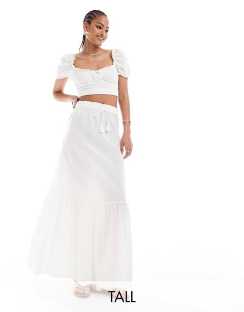 Vero Moda Tall boho maxi skirt in white