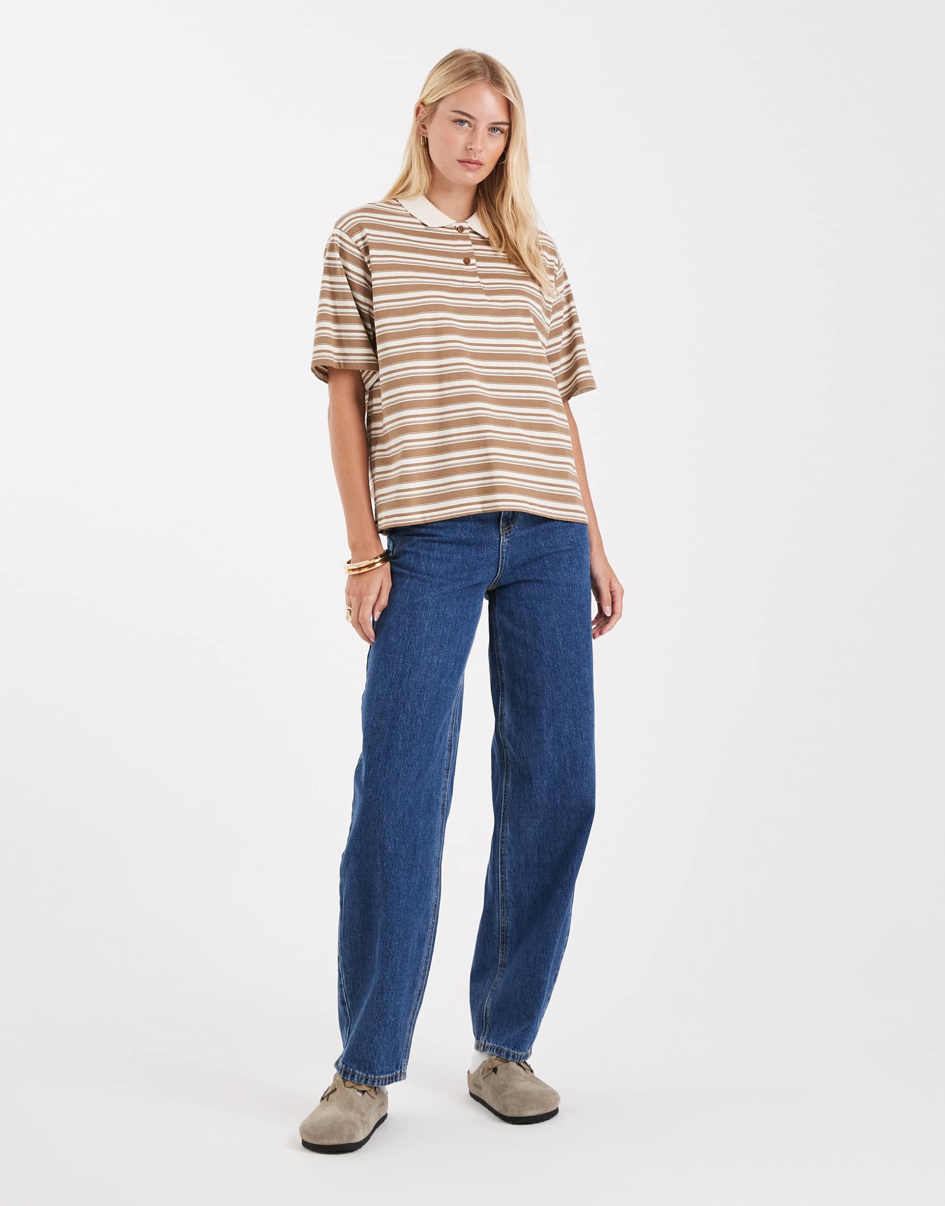 vero moda tall billie high rise barrel leg jeans in medium-blue wash