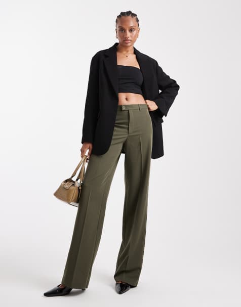 Vero Moda – Tall – Bladgröna, raka finbyxor med veck framtill - view 1