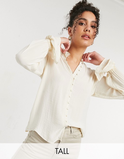 Vero Moda Tall blouse with frill neck and sleeves in cream