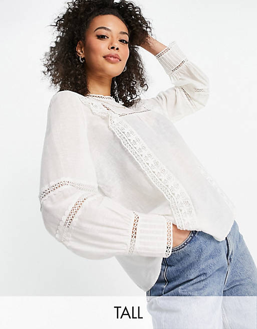  Vero Moda Tall blouse with lace inserts in white 