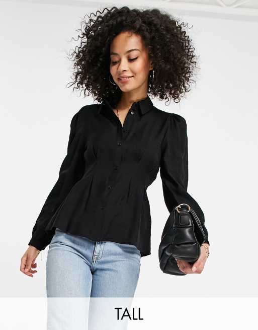 Vero Moda Tall - Blusa setosa con vita raccolta, colore nero
