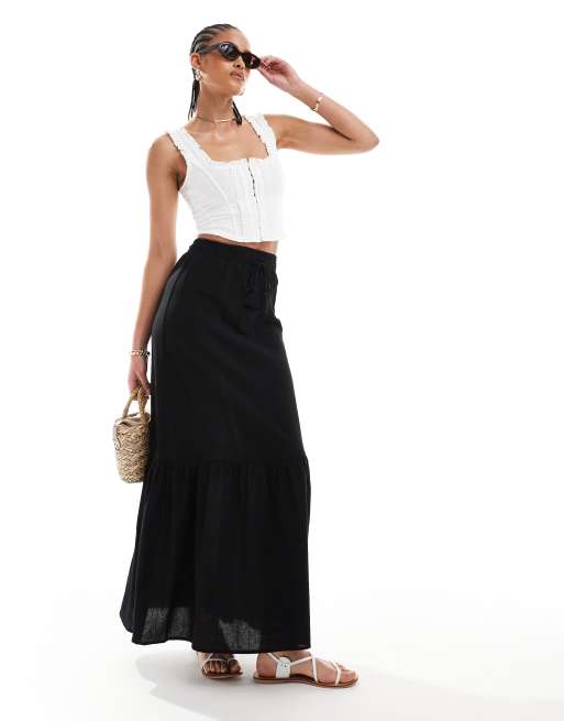 Vero Moda Tall boho maxi skirt in black