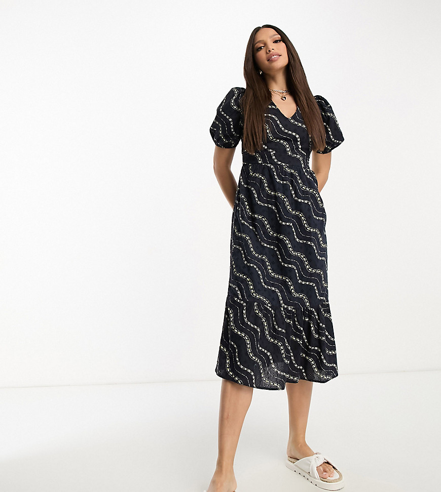 Vero Moda Tall broderie midi dress with bow back in navy floral