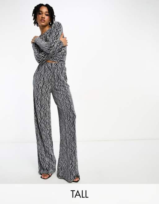 Vero Moda Tall - Broek met wijde pijpen met glitter in zilver 