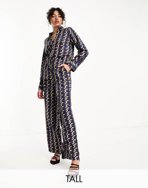Vero Moda Tall - Bukser med geometrisk print i satin - Del af sæt - view 1