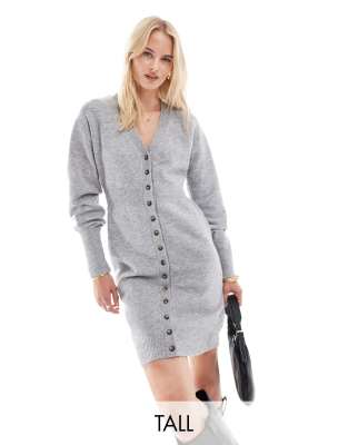 button down knit mini dress in light gray melange