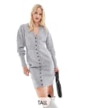 [Vero Moda Tall] Vero Moda Tall button down knitted mini dress in light grey melange XXS Light Grey