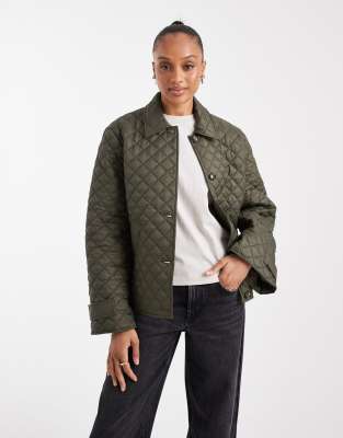 Vero Moda Tall Button Down Quilted Jacket In Green