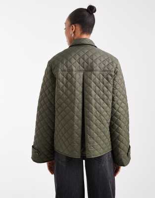 Vero Moda Tall Button Down Quilted Jacket In Green