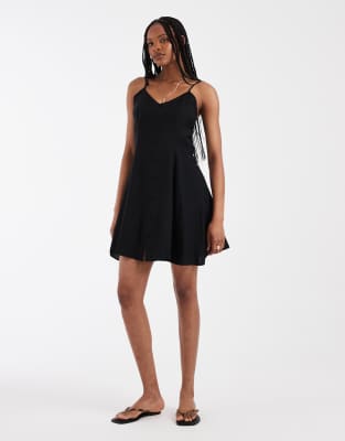 Vero Moda Tall Button Front Cami Mini Skater Dress In Black