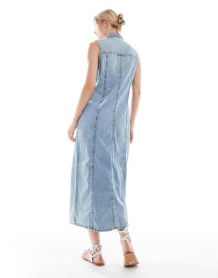 Vero Moda Tall Button Front Sleeveless Maxi Dress In Blue