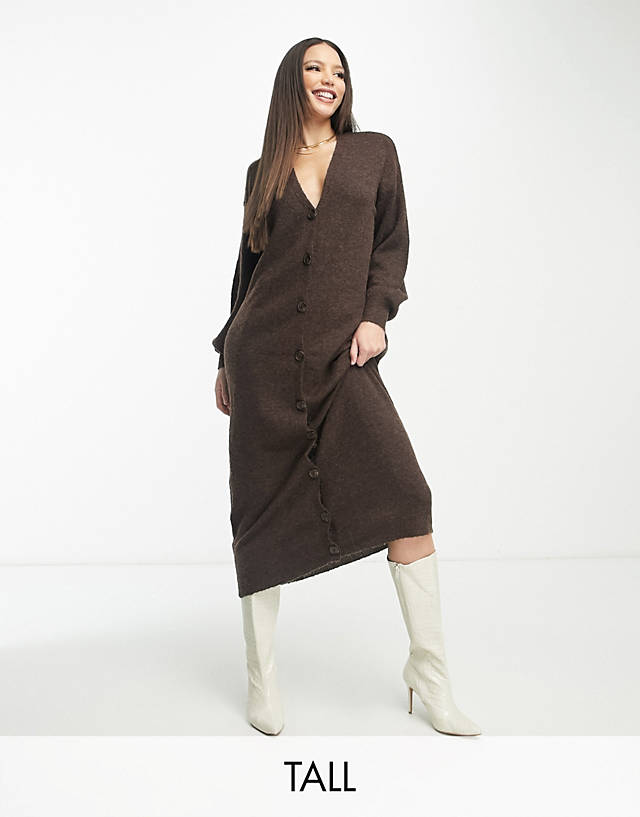 Vero Moda Tall - button through maxi dress in brown