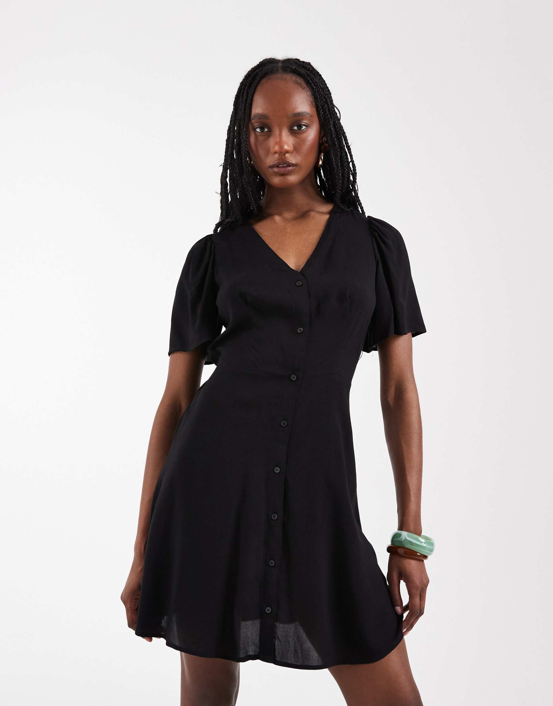 vero moda tall button up mini skater dress in black