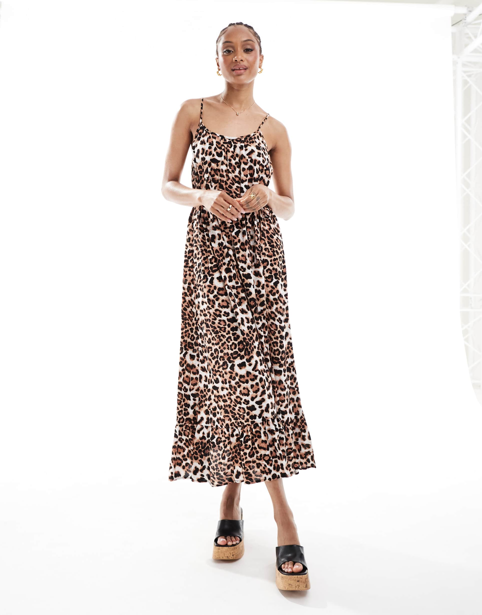 vero moda tall cami ankle dress in leopard print