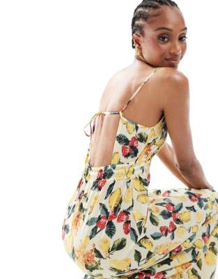 cami maxi dress in summer fruit print-Yellow