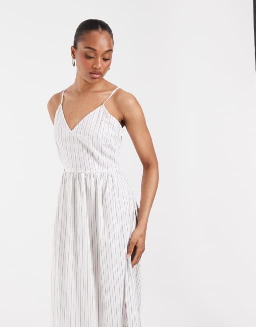 Vero Moda Tall cami midi dress in white stripe print, 3 of 4