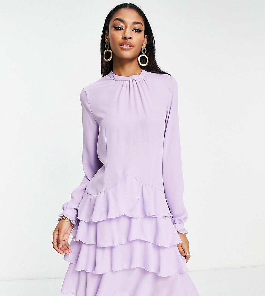 Vero Moda Tall chiffon ruffle mini dress in lilac-Purple