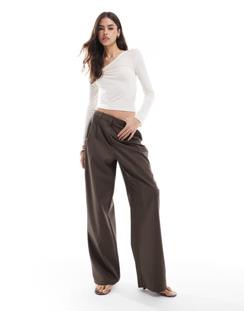 Vero Moda Tall - Chokoladebrune skræddersyede dad-bukser - view 1
