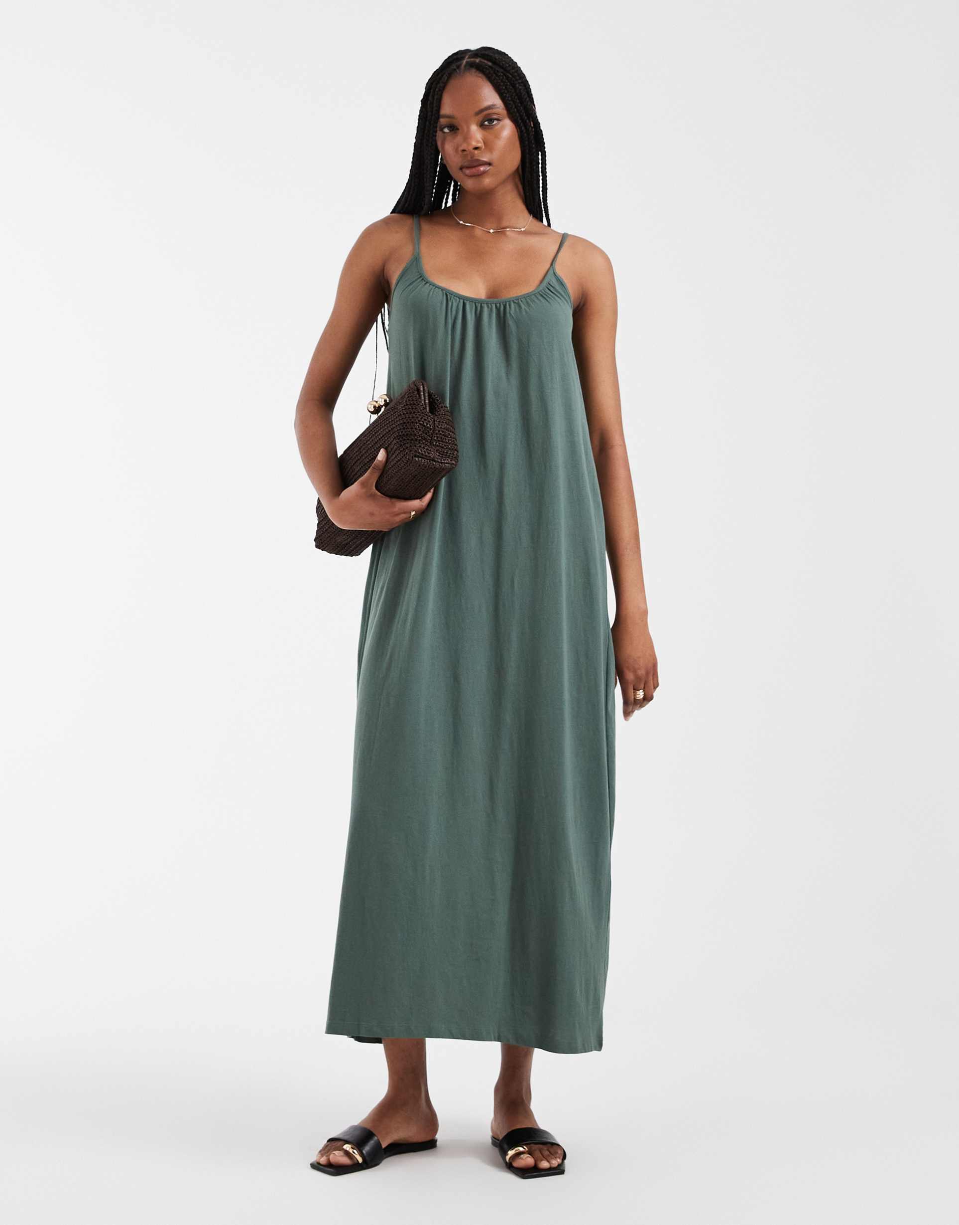 vero moda tall chuck on cami maxi dress in khaki