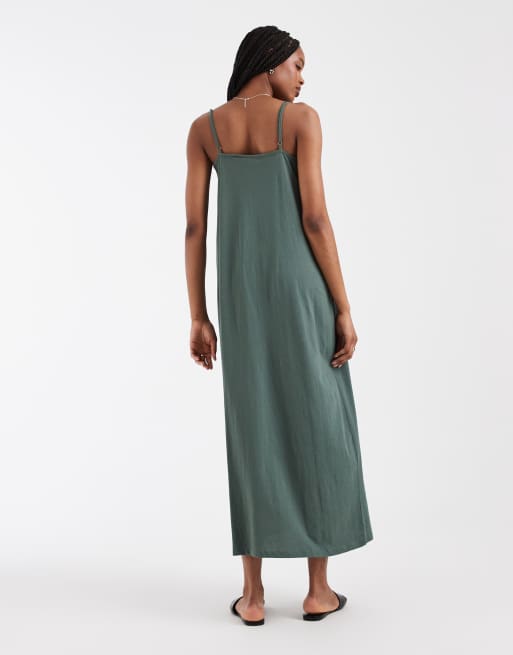 Vero Moda Tall chuck on cami maxi dress in khaki , 2 of 4