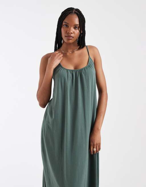 Vero Moda Tall chuck on cami maxi dress in khaki , 3 of 4
