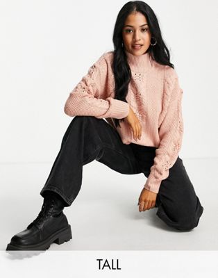 Vero Moda Tall chunky cable knit jumper in pink - ASOS Price Checker