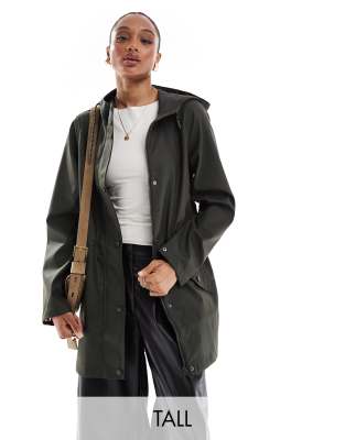 coated rain jacket with hood in deep khaki-Green