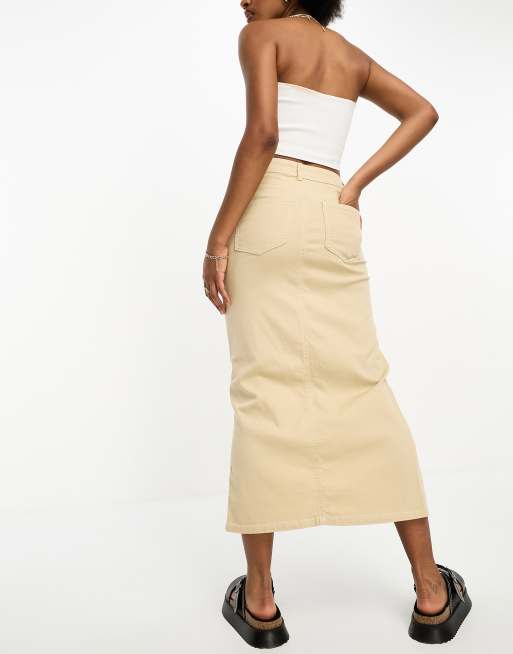 Khaki denim best sale skirt topshop