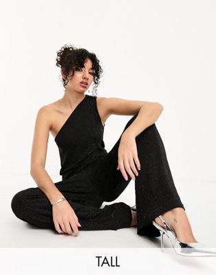 Vero Moda Tall one shoulder glitter jumpsuit in black  - ASOS Price Checker