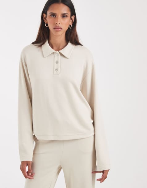 Vero Moda Tall - conjunto de sudadera polo supersuave en crema - view 1