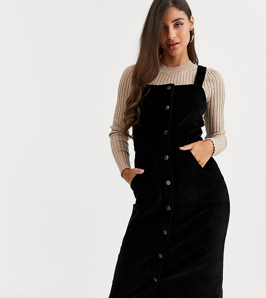 Vero Moda Tall - Corduroy overgooier-jurk met knoopsluiting vooraan in zwart