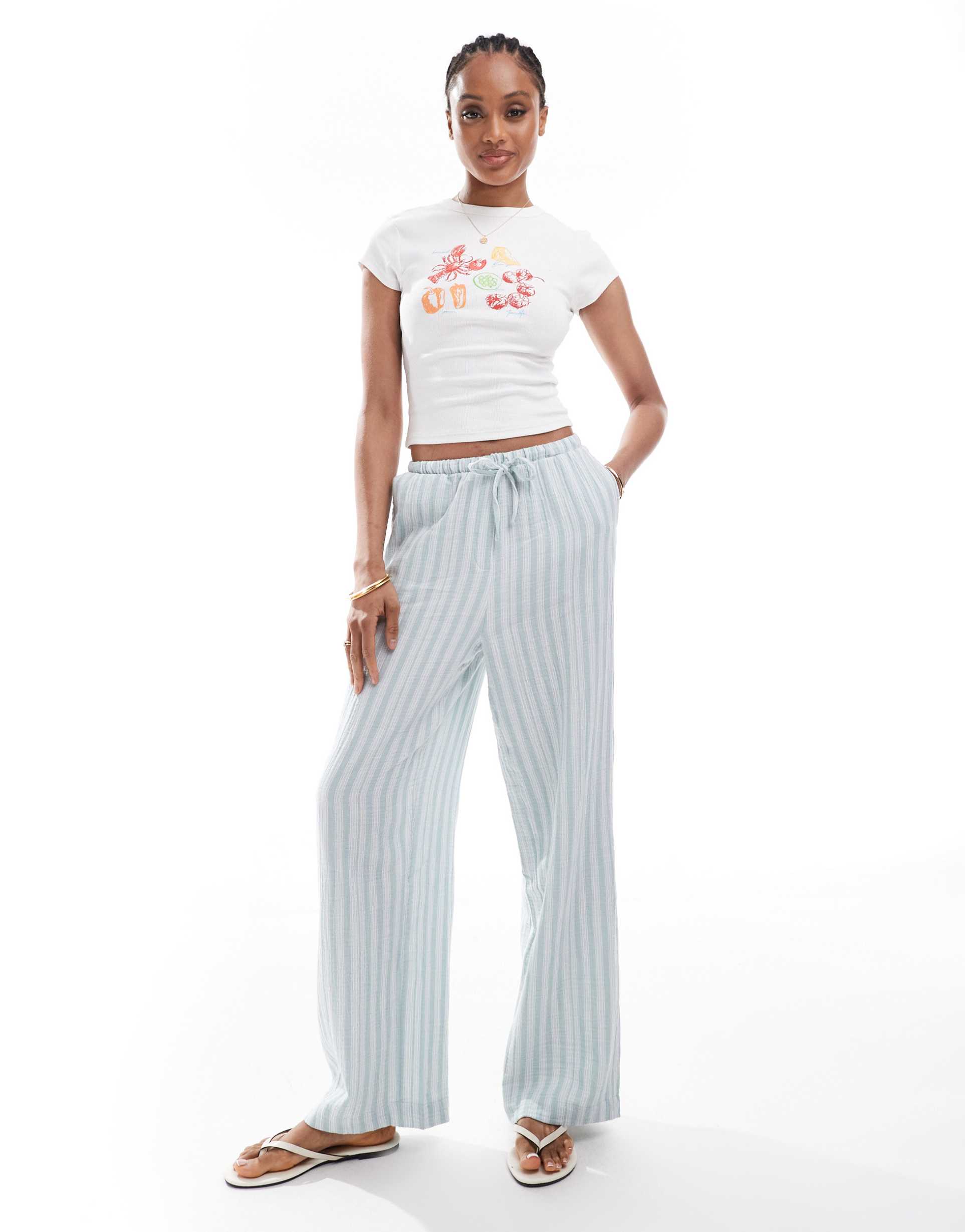 vero moda tall cotton wide leg pants in green stripe