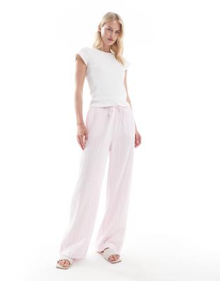cotton wide leg pants in pale pink stripes