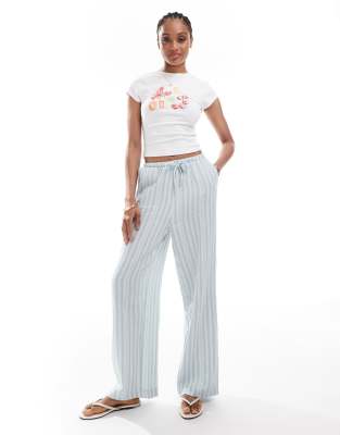 Vero Moda Tall Vero Moda Tall cotton wide leg trousers in green stripe