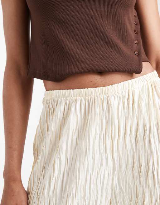 Vero Moda Tall - Cremehvide bukser med vide ben, tekstur og plisseringer, 3 af 5