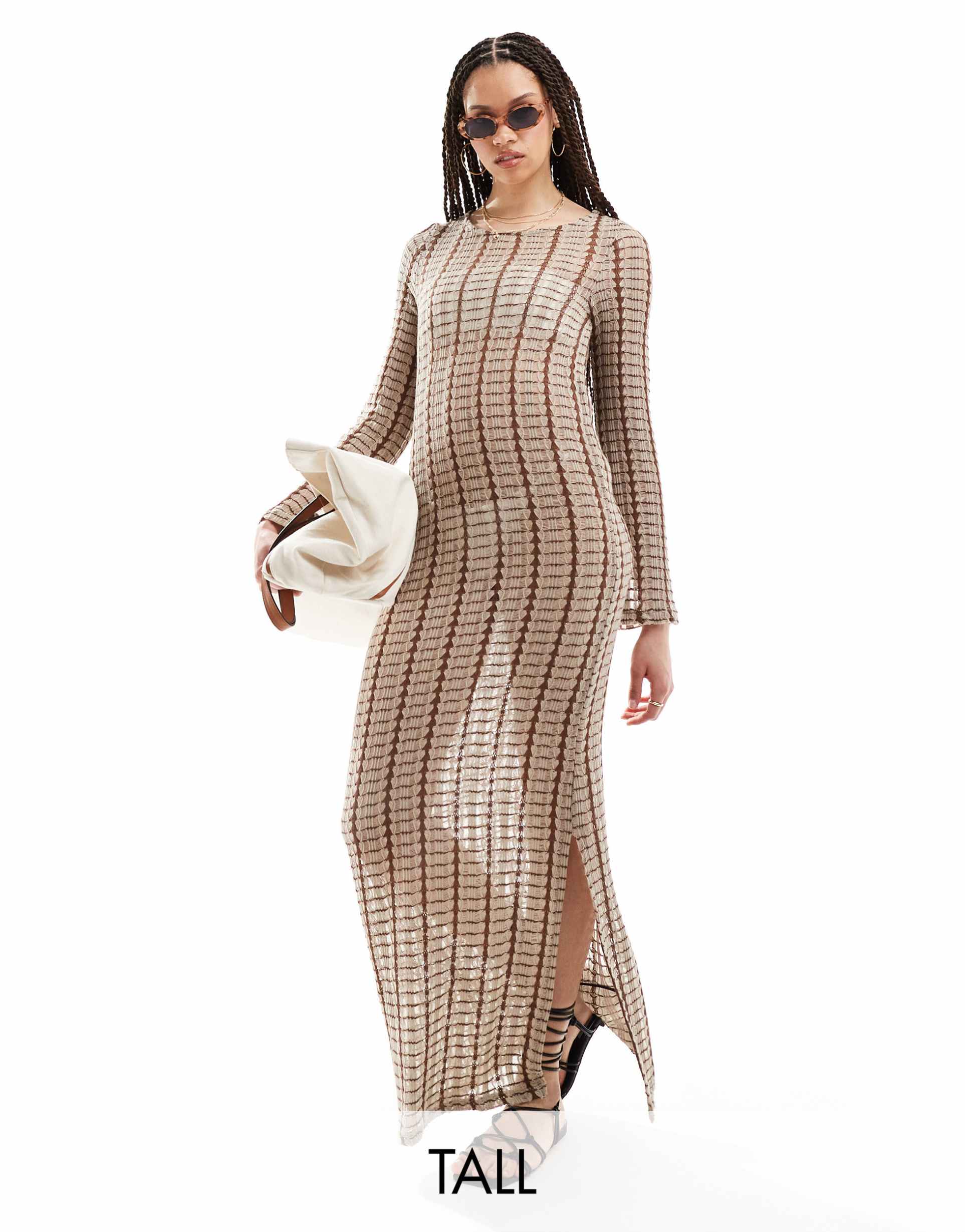 vero moda tall crochet beach maxi dress in neutral