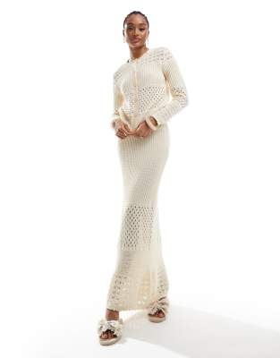 Vero Moda Tall Vero Moda Tall crochet maxi skirt co-ord in cream-White