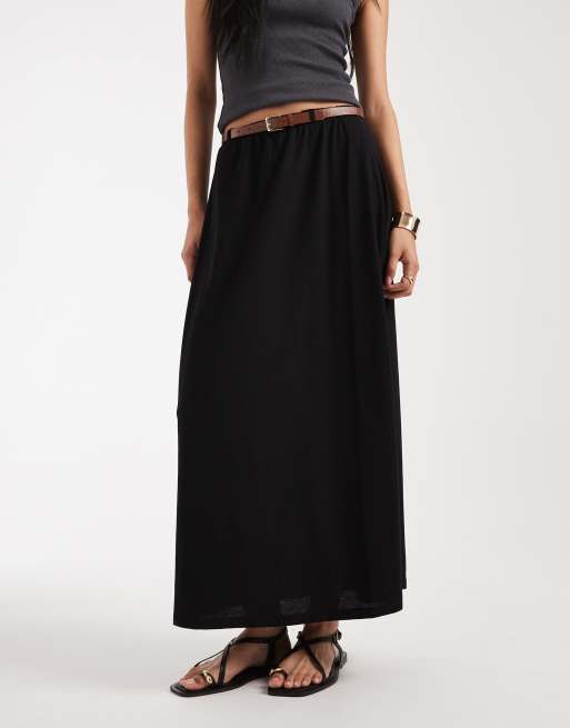 Vero Moda Tall – Czarna dżersejowa spódnica maxi z paskiem, 2 z 5