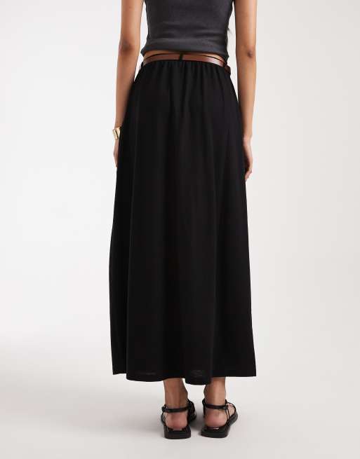 Vero Moda Tall – Czarna dżersejowa spódnica maxi z paskiem, 4 z 5