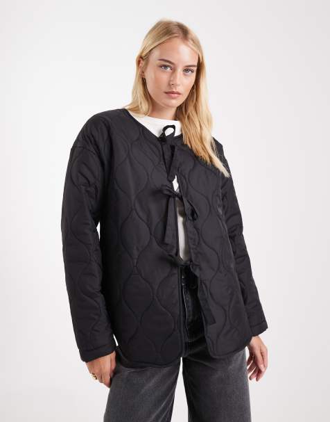 Vero Moda Tall tie front quilted jacket in black