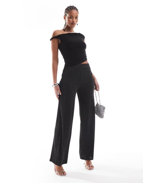 Vero Moda Tall wide leg trousers in black glitter