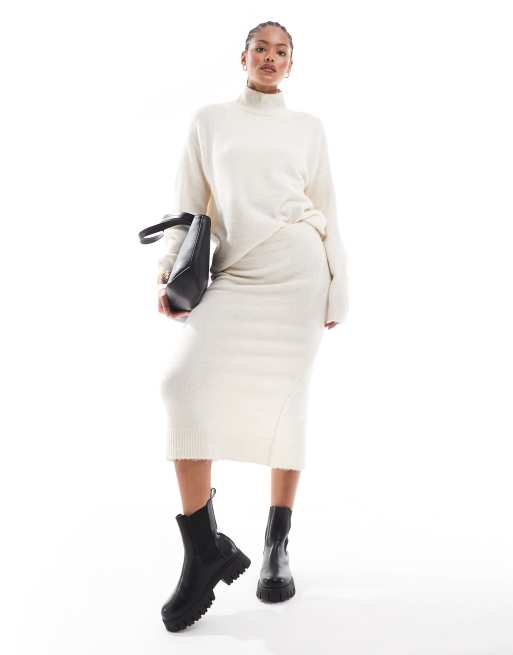 Vero Moda Tall – Czarno-biała melanżowa spódnica dzianinowa midi, część zestawu