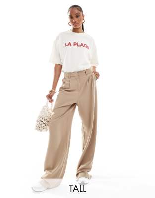 Vero Moda Tall - Dad broek met wijde pijpen in stone