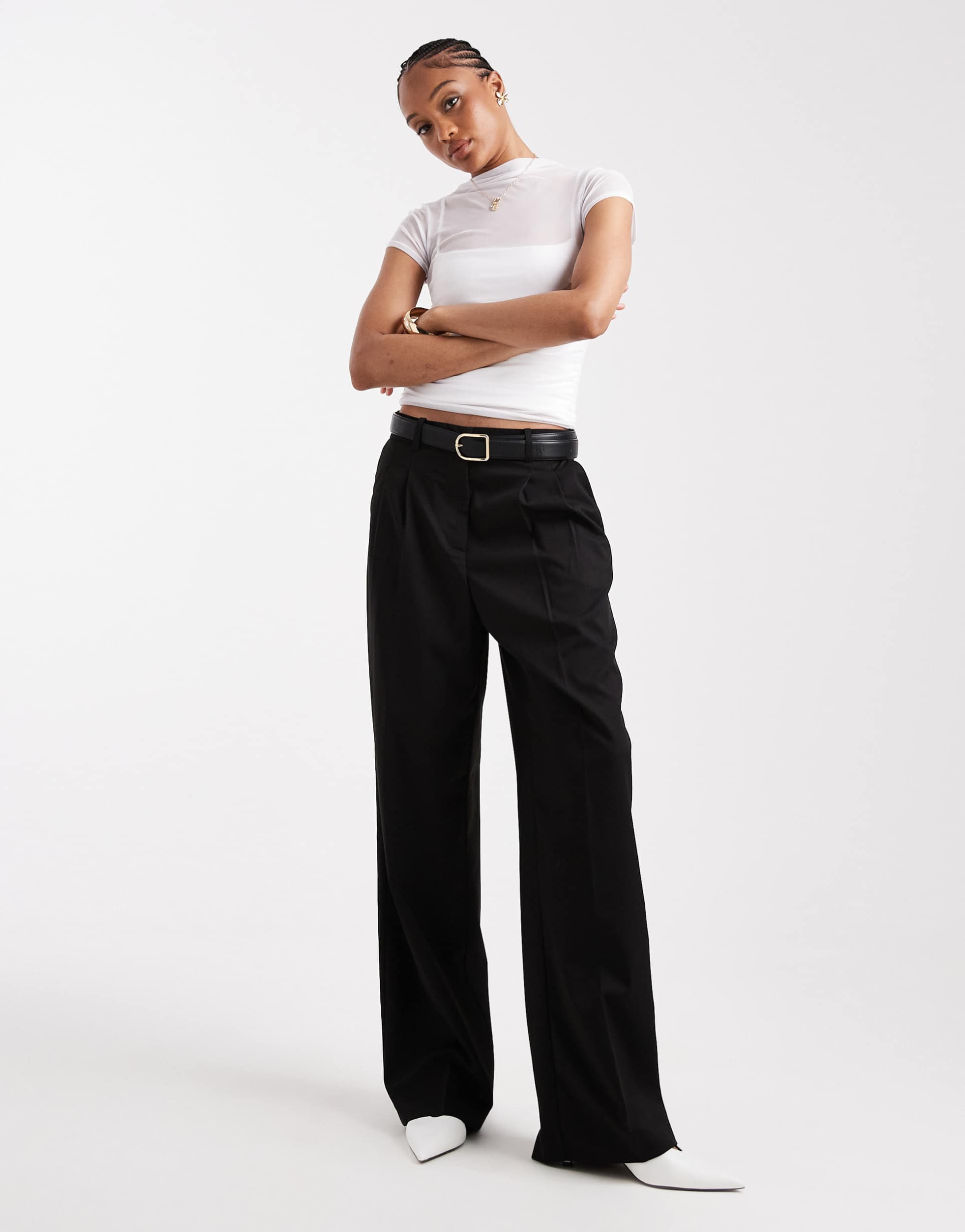 vero moda tall dad fit tailored pants in black