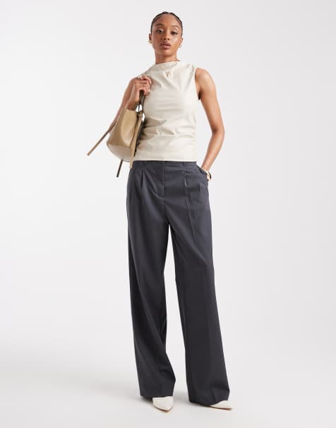 Vero Moda Tall dad fit tailored trouser in medium grey - view 1
